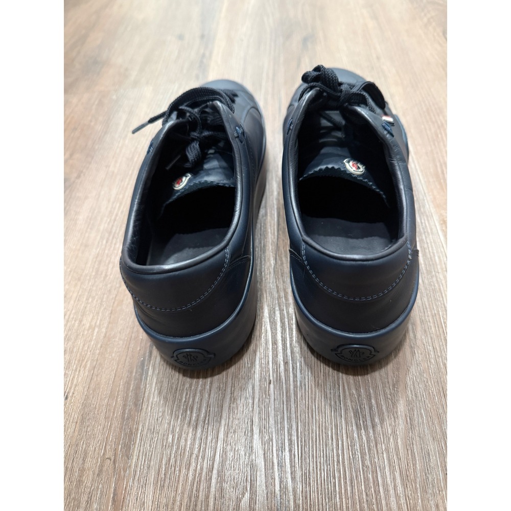 Moncler Mens Navy Blue Leather Low Top Sneakers Made in Italy Logo Shoes flaw - Picture 4 of 12